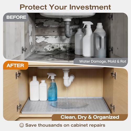 Waterproof Under Sink Mat, 34"x22", Drip Tray Shelf Liner, Grey - view 5