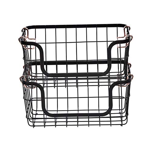 Stackable Metal Wire Rectangular Storage Baskets for Kitchen, Bathroom or Pantry Organizing, 2 Count, Black - view 3