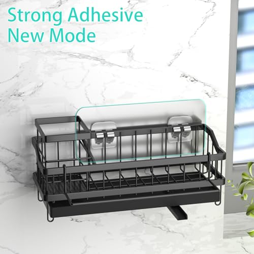 Sponge Holder for Kitchen Sink - Countertop Rustproof Stainless Steel, Sink Caddy, Kitchen Gadgets Accessories (Black) - view 2