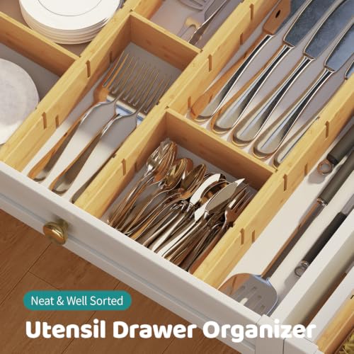 6 Pack Bamboo Drawer Dividers with Inserts, Kitchen Adjustable Drawer Organizers, Expandable Organization for Home, Dressers, 6 Dividers with 12 Inserts - view 4