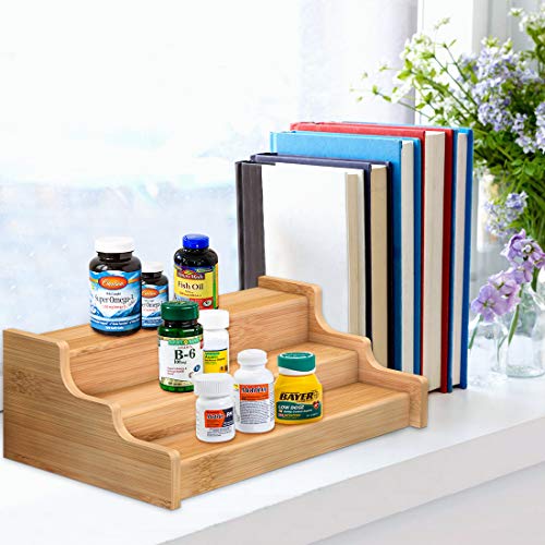 Spice Rack Kitchen Cabinet Organizer- 3 Tier Bamboo Expandable Display Shelf Yellow - view 4