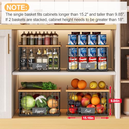 2 Pack Stackable Wire Baskets with Bamboo Top,Pantry Organizers Counter - view 4
