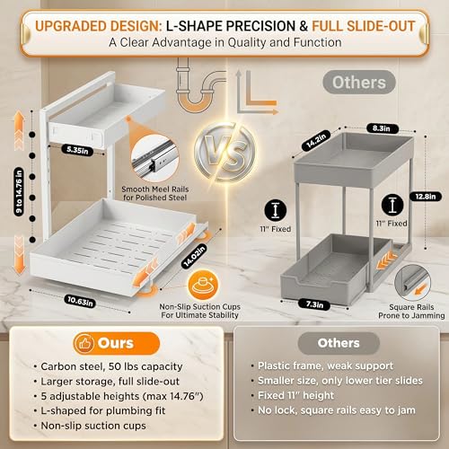 Under Sink Organizer 2 Pack, 2-Tier Metal Slide-Out, Height Adjustable - view 4