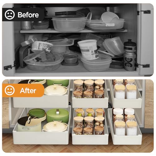 Telescopic Drawer Organiser with Damping System - 3 Sizes (13/18/27 x 40 x 7 cm), Extendable Drawer Shelf for Kitchen Cupboard/Cabinet, Easy Assembly - view 5