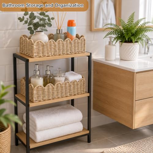 Updated Scalloped Toilet Paper Storage Basket for Toilet Tank, Beige - view 3