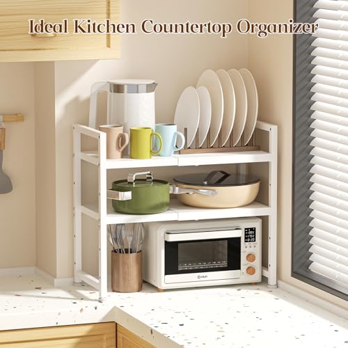 2-Tier Expandable Kitchen Storage Shelf,150LBS Heavy Duty Metal Shelving Units For Small Appliance,Adjustable Pots and Pans Organizer Rack Shelves For Kitchen Counter Under Cabinet Garage Pantry,White - view 7