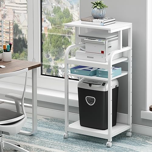 4 Tier White Printer Shredder Stand with Storage for Home Office