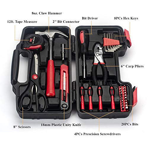 39-Piece General Tool Set-Essential Household Hand Tool Kit with Portable Toolbox Storage Case (Red) - view 3