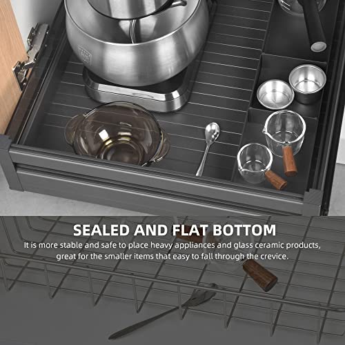 Pull Out Cabinet Organizer – 20" W x 21" D Aluminum & Glass Drawer Organizer with Removable Dividers, Heavy Duty Pull Out Shelf for Kitchen Cabinets, Sliding Storage Tray, DIY Single Tier - view 3