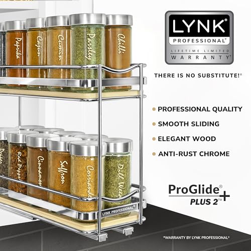 Élite Pull Out Spice Organization for Cabinets - 4-3/8 inch Wide – Spice Rack for Inside Cabinets – Wood/Chrome - Sliding Spice Rack Organizer for cabinet – Spice Rack - 2 Tier - view 2