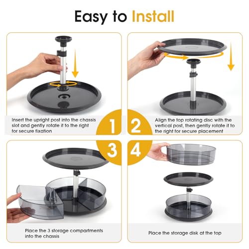 2 Tier Medicine Cabinet Organizer, Rotary Turntable Organizer for Medicine and Vitamin Bottles, Under Sink Organizer for Medicine, Bathroom Cabinet Storage, Tray has Removable Dividers, Easy Assembly - view 5