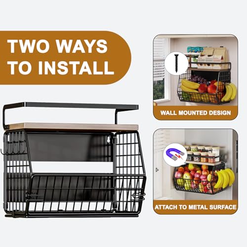 Fruit Basket 2 IN 1 Magnetic & Hanging Wall Produce Basket with Spice Rack for Potato and Onion Storage for Pantry,Kitchen Countertop and Fridge Organizer 2 PCS - view 6