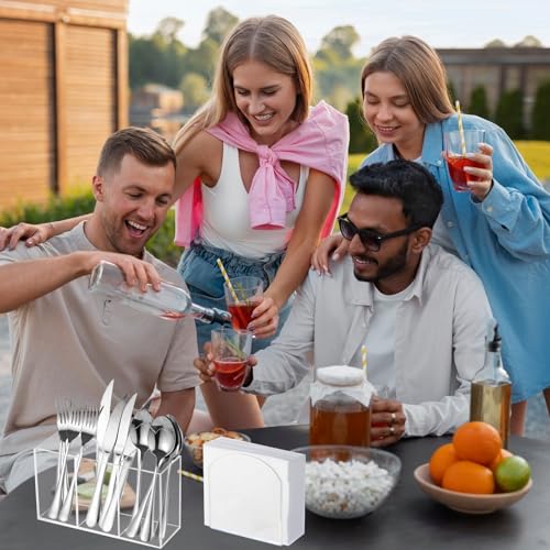Cutlery Storage Organizer and Napkin Holder Kit, Acrylic Cutlery Utensil Holder Tissue Paper Holder for Kitchen Countertop Organization Hold Fork Knife Spoon Silverware Tableware Storage Box - view 6