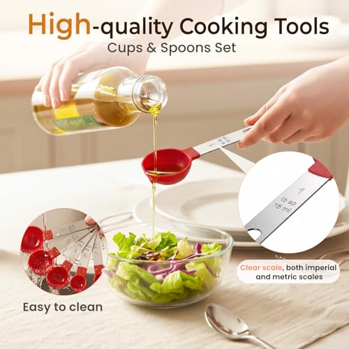 16PCS Measuring Cups and Spoons Set, Measuring Spoon Set with Metric and US Measurements, Fits for Measuring Dry and Liquid (Red) - view 6
