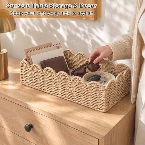 Updated Scalloped Toilet Paper Storage Basket for Toilet Tank, Beige - view 5