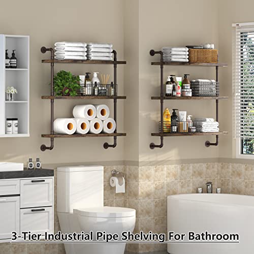 3 Tier Industrial Pipe Shelf Rustic Wood Floating Shelves,Wall Display Bookshelf,Storage Rack Sundries Holder for Kitchen Office Bathroom Organization and Home Decor (24inch) - view 2