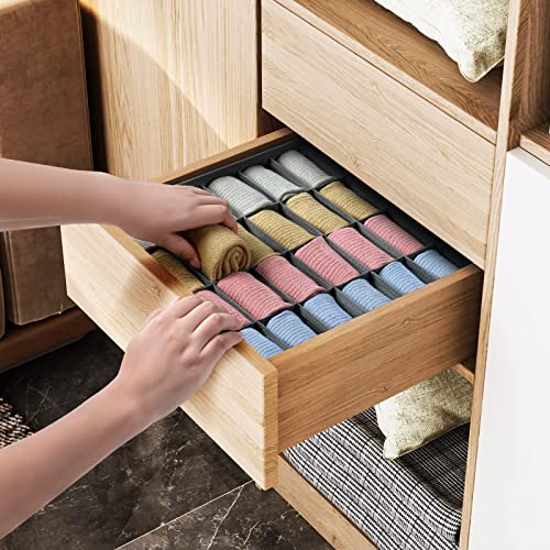 Sock Drawer Organizer Divider 2 Packs Underwear Organizer, 24 Cell Closet Organizers and Storage Organizer Sock Holders Organizers for Storing Socks, Handkerchiefs, Ties, Belts (Grey) - view 3