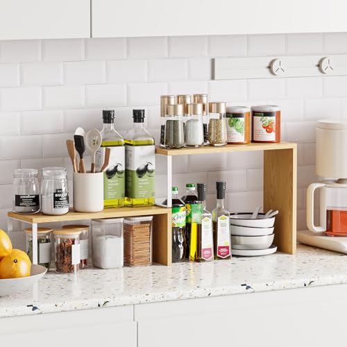 Cabinet Organizer Shelf, 2-Tier Kitchen Counter Organizer Corner Shelves Coffee Bar Organizers for Countertop Kitchen Storage Spice Rack - view 4