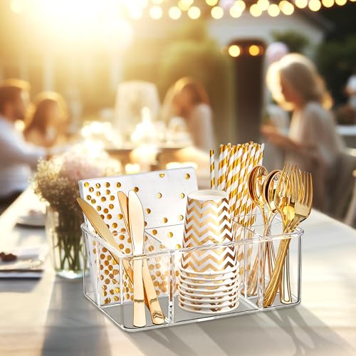 Felicia - Plastic Flatware Organizer, 5-Compartment Utensil Holder, Paper Plate Holder, Cutlery and Silverware Storage for Countertop, Perfect Storage Solution for Home and Restaurant - view 3