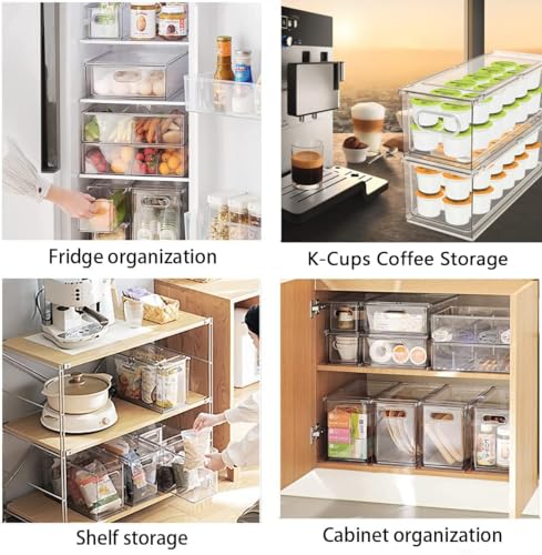Fridge Drawer Pull Out Stackable Bins with Handle Clear Refrigerator Drawers Organizer Food Storage Container Box with Dividers Plastic Produce Saver for Pantry, Cabinet, Kitchen, Clothes（4Pack） - view 4