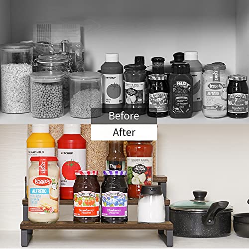 3-Tier Spice Rack, 13.8 Inch Wood Step Shelf Countertop Spice Storage Holder, Kitchen Pantry Cabinet Organizer Cupboard for Spice Bottles, Jars, Seasonings, Baking Supplies, Metal Frame - view 6