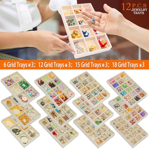12-Pack Stackable Velvet Jewelry Organizer Trays, Drawer Inserts for Earrings Rings Necklaces Bracelets Earring Organizer For Women Jewelry Storage Display Case - view 6