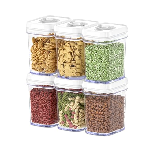 Airtight Food Storage Containers for Pantry With White Lids 1L - 6 Pack - Clear Plastic Air Tight Kitchen Containers Pantry Organization and Storage BPA-Free Keeps Food Fresh & Dry