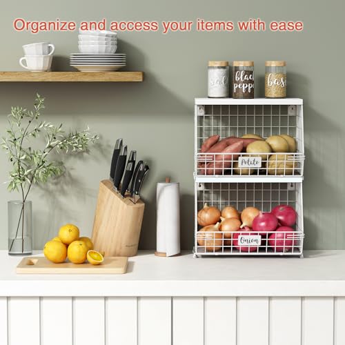 Wall Mount Bathroom Storage Basket, Fruit Produce and Vegetable Baskets for Kitchen Counter, Hanging Wire Storage Basket for Laundry Room Bedroom Closet Pantry Boys Girls Room (White) - view 2