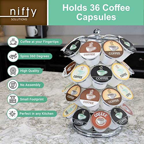 Nifty K Cup Holder – Compatible with K-Cups, Coffee Pod Carousel | 36 K Cup Holder, Spins 360-Degrees, Lazy Susan Platform, Modern Chrome Design, Home or Office Kitchen Counter Organizer - view 4