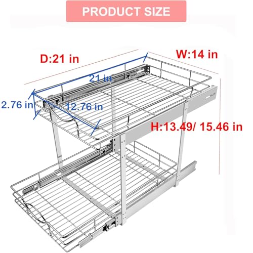Pull Out Cabinet Organizer 14"W 21"D 2-Tier Slide Out Storage Shelf - view 2