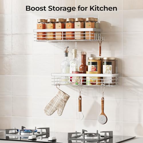 Shower Caddy with 5 Hooks Organizer for Hanging Razor and Sponge Bathroom Basket Adhesive Shower Shelf Storage Kitchen Rack Wall Mounted No Drilling Rust-resistant Stainless Steel - 2 Pack - view 6