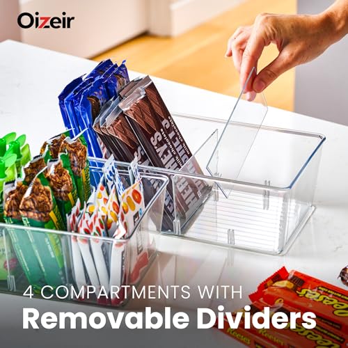 Clear Pantry Organizer Bins 8-Pack - Fridge Organizer with 3 Removable Dividers, Ideal for Kitchen, Pantry, Refrigerator, Freezer, and Snack Storage - view 3