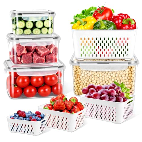 8 Pieces Fruit Storage Containers for Fridge with Lids and Strainer