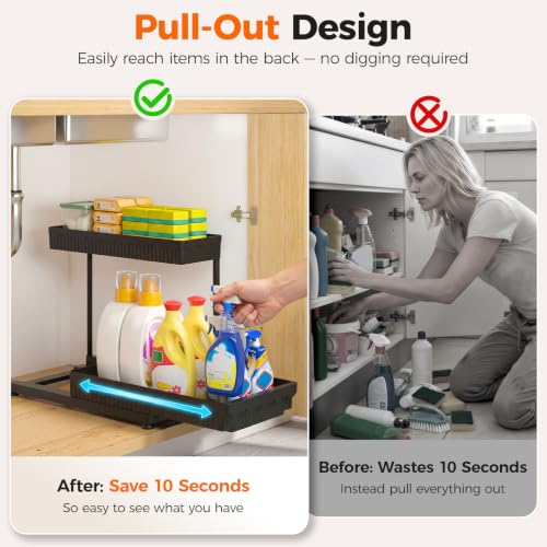 3-Pack 2-Tier L-Shaped Under Sink Organizers with Sliding Drawers - view 4