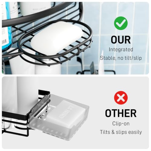 Corner Tension Pole Shower Caddy, 4 Tier Rustproof Shower Tension Rod Organizer with Soap Holder & Hooks, Adjustable 33-125 Inch Bathroom Shelf for Renters - Family Stand Storage Rack, Black - view 2