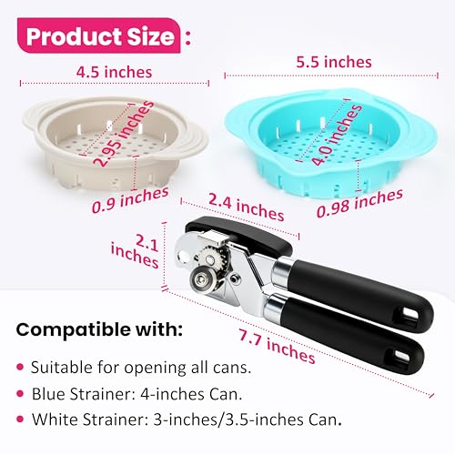 4 PCS Silicone Can Lids + Magnetic Can Opener + 2 PCS Can Strainers, Fit for 3.0''|3.2''|3.5''|4.0'' Cans, Holiday Kitchen Gadgets, Valuable 7 PCs Canned Essentials Bundle - view 3