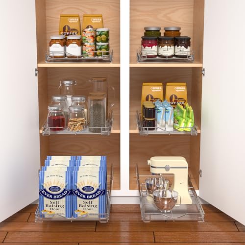 1 Tier Pull Out Cabinet Organizer (11" W x 21" D) Heavy-Duty Metal Sliding Drawer Shelf, Slide Out Wire Basket for Kitchen Cabinets, Pantry, Bathroom, Chrome Finish… - view 4