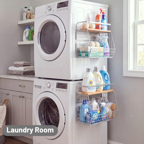 Magnetic Shelf for Fridge, Wood-Top Storage Basket, Kitchen - view 5