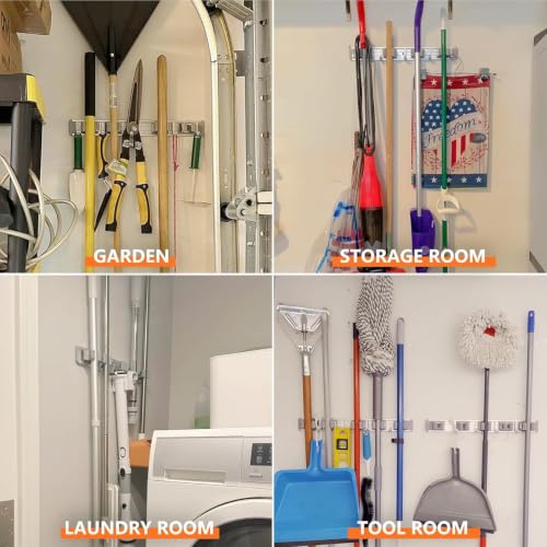 Broom Holder Wall Mount Mop Hanger Tools organizer 4Racks 5Hooks - view 5