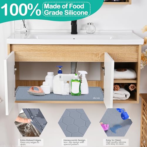 Silicone Under Sink Mat, 34"x22", Waterproof Cabinet Liner, Grey - view 3