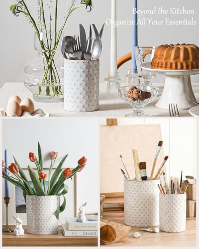 Kitchen Utensil Holder for Countertop, 7.1"+5.4" Ceramic Set of 2 - view 6