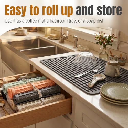 2 Pack Silicone Dish Drying Mat for Kitchen Counter Shower Caddy Rack Waterproof Under Sink Placemats Trivets Coffee Bar Accessories Utensil Holder Essentials Home Dining Decor Must Haves 2026 - view 3