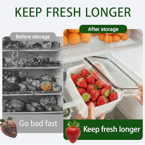 4 Pack Fruit Storage Containers for Fridge with Removable Colanders，4 in 1 Produce Storage Containers with Lids, Leakproof Fridge Organizer Bins for Salad Berry Lettuce Vegetables Meat Keeper Fresh - view 4
