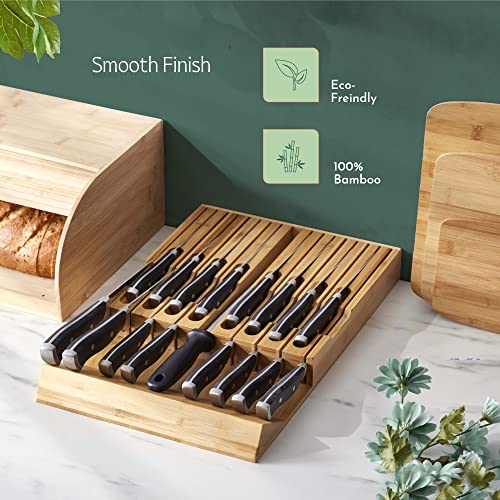 High-Grade 100% Bamboo Knife Drawer Organizer - 12 Slots Plus Sharpener, Secure, Practical, Eco-Friendly Knife Block - view 3