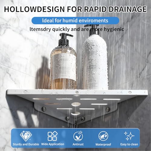 2 Pack 10" 304 Stainless Steel Corner Shower Shelf 6 Hooks 40Lb Drill White - view 5