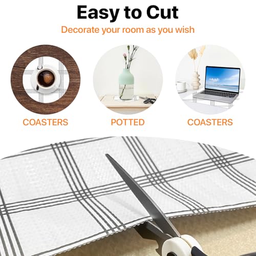 Shelf and Drawer Liner for Kitchen Cabinet, 12in x 10FT Waterproof Washable Thickened Shelf Paper Easy Liners for Bathroom with Knife Tape Measure, Plaid - view 4