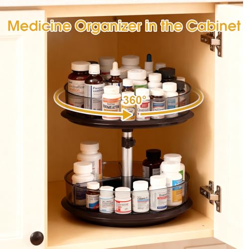 2 Tier Medicine Cabinet Organizer, Rotary Turntable Organizer for Medicine and Vitamin Bottles, Under Sink Organizer for Medicine, Bathroom Cabinet Storage, Tray has Removable Dividers, Easy Assembly - view 6