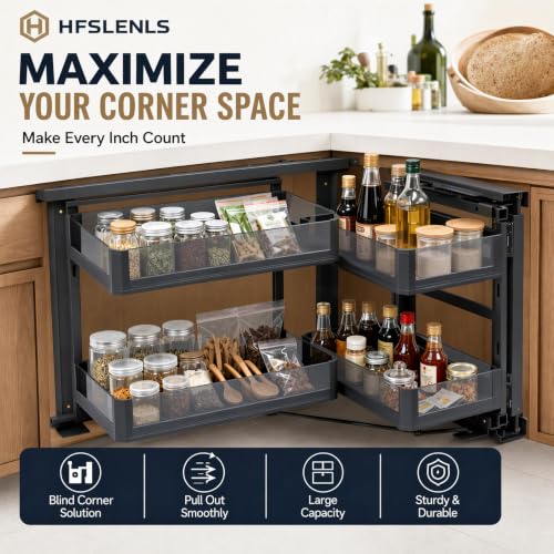Blind Corner Cabinet Organizer, Hidden Corner Access Rack Slide-Out Kitchen Storage Tray Pull-Out Shelf Rack Storage System with 4 withstand 33lbs separate baskets for Kitchen Cupboard Pantry - view 2