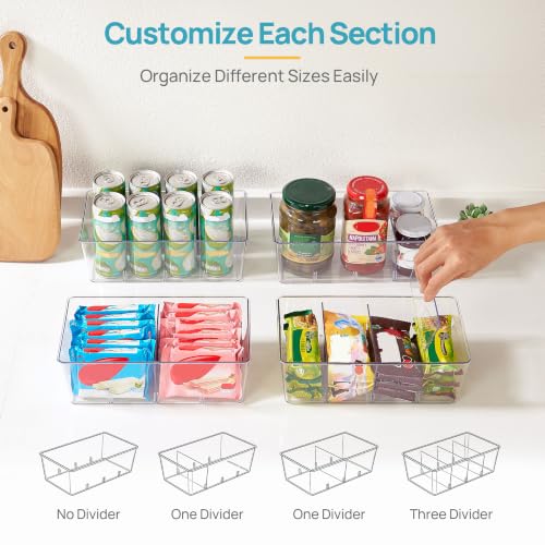 4 Pack Food Storage Organizer Bins, Clear Plastic, 4 Compartments - view 5