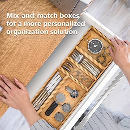 Bamboo Kitchen Drawer Organizer 9"x 3", Wooden Stackable Silverware Tray - view 2
